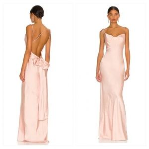 Revolve Greer gown in the color champagne